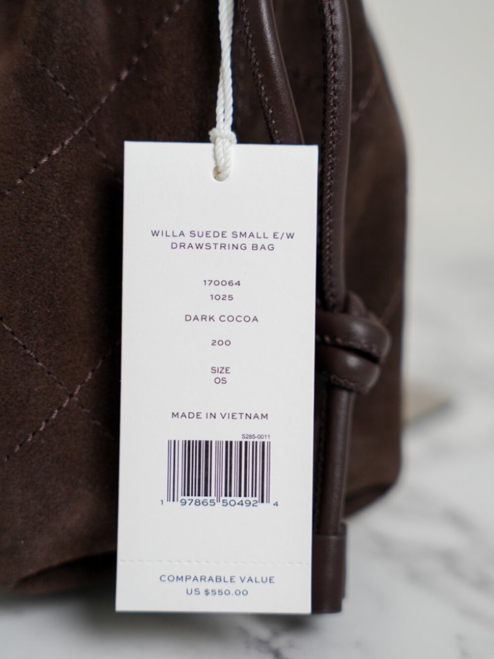 Tory Burch Willa Suede Small Drawstring Shoulder Crossbody Bag In Dark Cocoa NWT - Picture 7 of 11